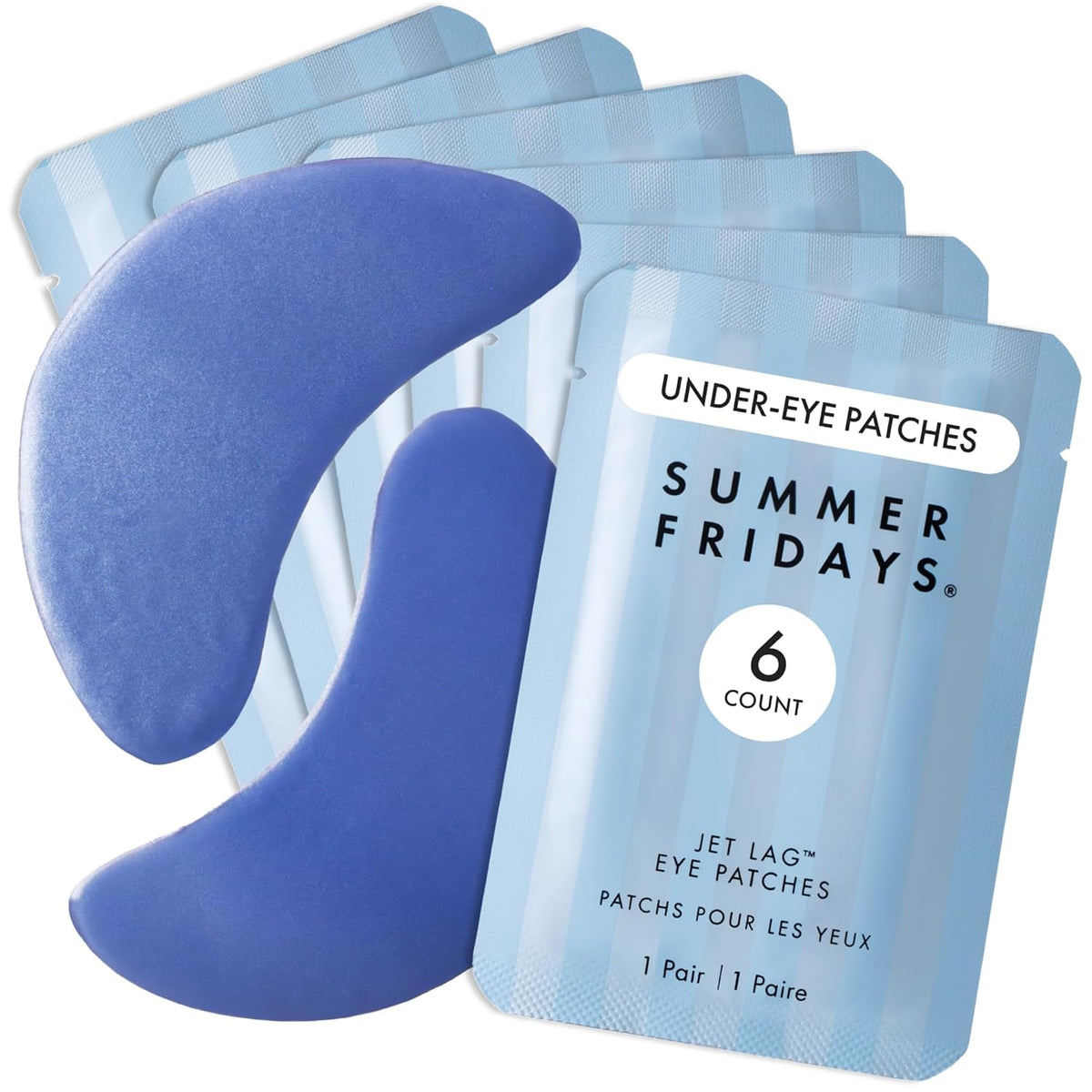 Summer Fridays Jet Lag Hydrating Eye Patches - De-puffing Hydrogel Under Eye Masks with Hyaluronic Acid, Caffeine + Peptides - Soothing + Refreshing At-Home + Travel Skin Care (6 Pairs)