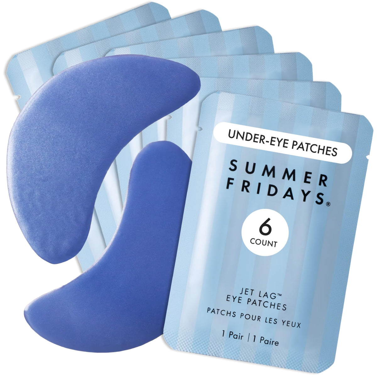 Summer Fridays Jet Lag Hydrating Eye Patches - De-puffing Hydrogel Under Eye Masks with Hyaluronic Acid, Caffeine + Peptides - Soothing + Refreshing At-Home + Travel Skin Care (6 Pairs)