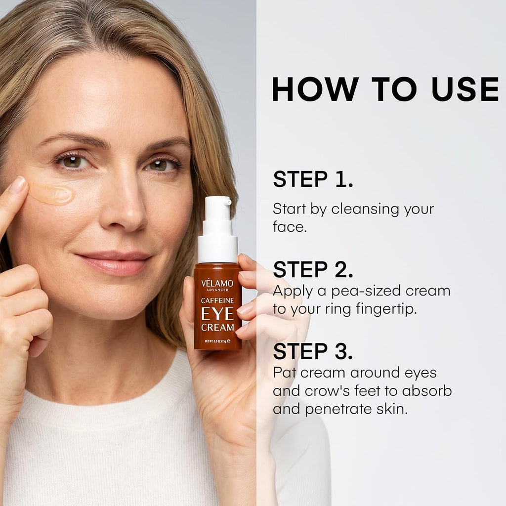 VELAMO ADVANCED Caffeine Eye Cream for Dark Circles, Puffiness & Under Eye Bags – Energizing & Depuffing Under Eye Cream to Smooth Wrinkles & Fine Lines – Dermatologist Tested 0.5 OZ/15g