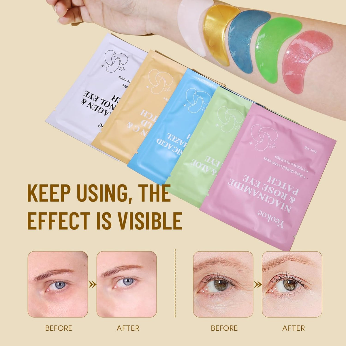 Yeokoe Under Eye Patches for Dark Circles,Eye Mask for Puffy Eyes With Collagen,Retinol,Vitmin C,Hyaluronic Acid and Niacinamide Face Masks Skincare Spa Gifts for Woman 20Pairs