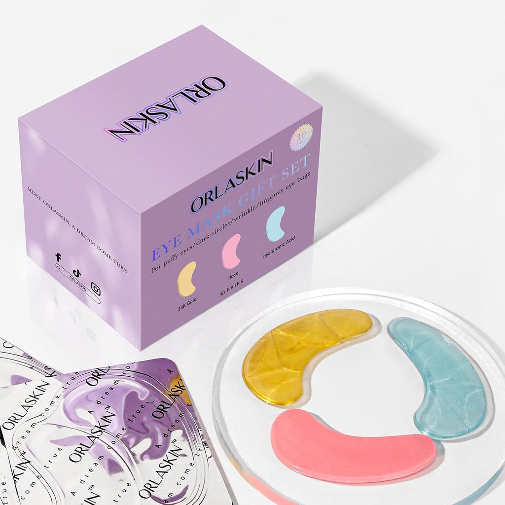 Eye Patches Under Eye Mask Skincare Hyaluronic Acid Under Eye Patches for Teen Girls Puffy Eyes and Dark Circles 24k Gold,Hyaluronic Acid,Rose,Eye Mask Pads Bag Treatment Skin Care(30Pairs)