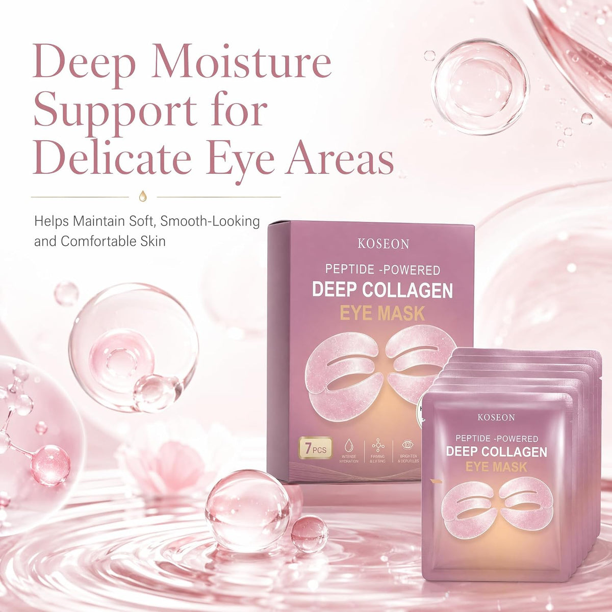 Koseon Collagen Eye Mask, Peptide-Powered Deep Collagen Eye Mask, Eye Mask with Collagen Peptide, Under Eye Patches 360° Fit, Eye Patches for Puffy Eyes and Dark Circles
