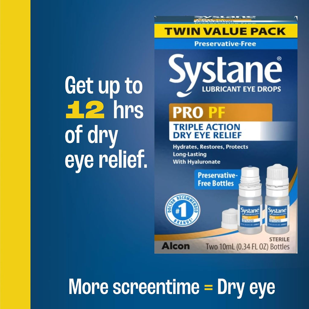Systane PRO PF Lubricating Eye Drops for Dry Eyes, 0.34 Fl Oz, 2 Pack