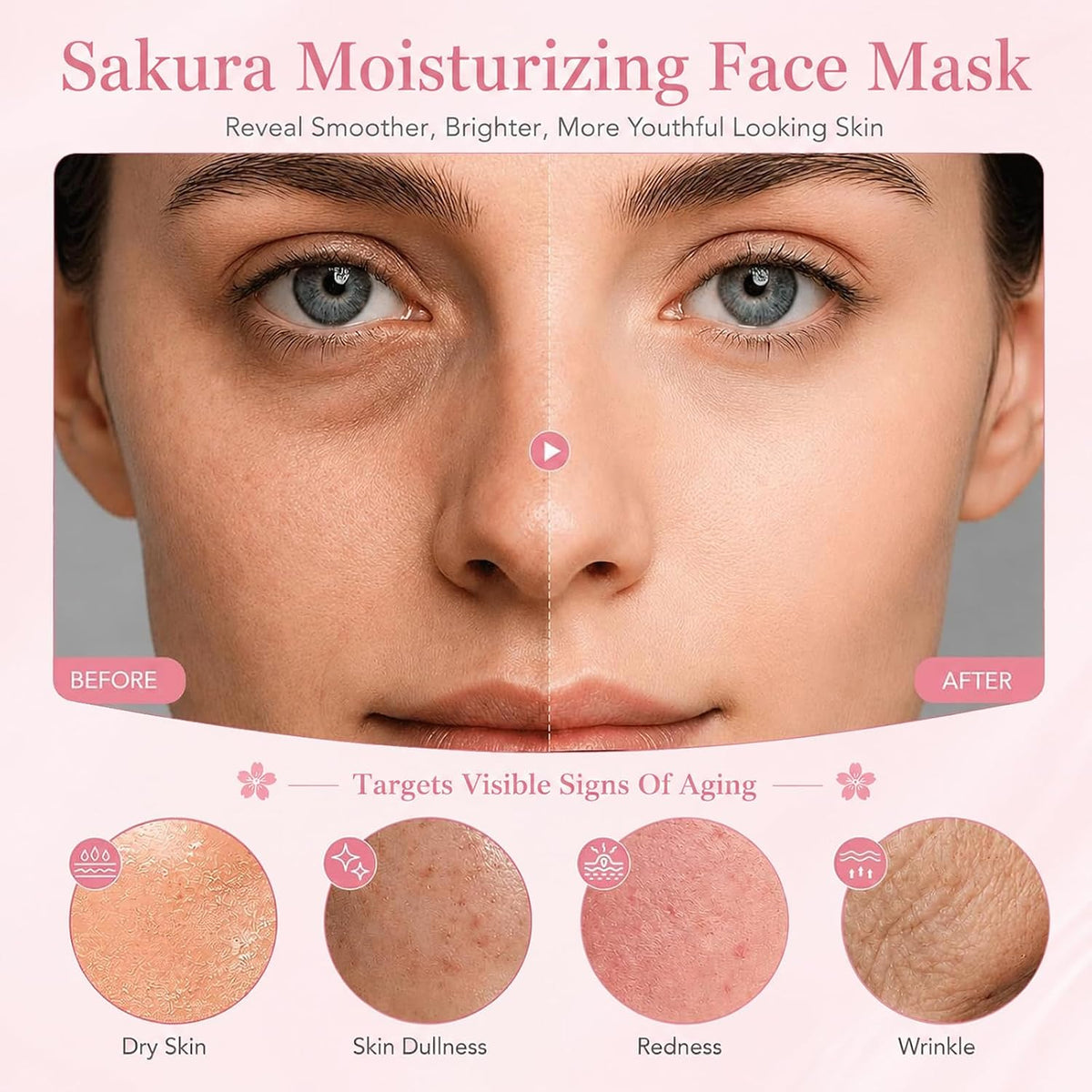 30 PCS Sakura Lip Mask & Eye Mask & Face Mask, Pink Party Favors for Women