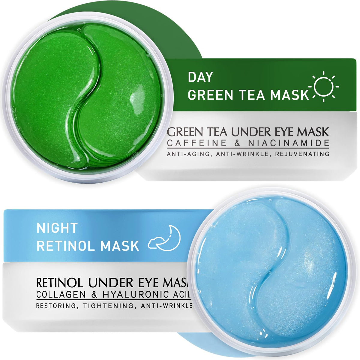 Under Eye Patches Kit: 120 Pcs Retinol & Golden Gel Eye Mask for Dark Circles, Puffiness and Wrinkles - Day & Night Skin Treatment Pads with Niacinamide, Collagen, Hyaluronic Acid & Vitamin C (2 Pack)