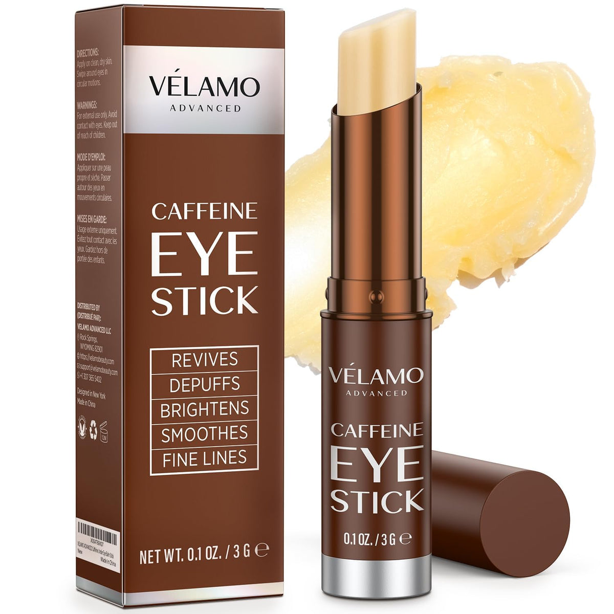 VELAMO ADVANCED Caffeine Eye Cream for Dark Circles, Puffiness & Under Eye Bags – Energizing & Depuffing Under Eye Cream to Smooth Wrinkles & Fine Lines – Dermatologist Tested 0.5 OZ/15g