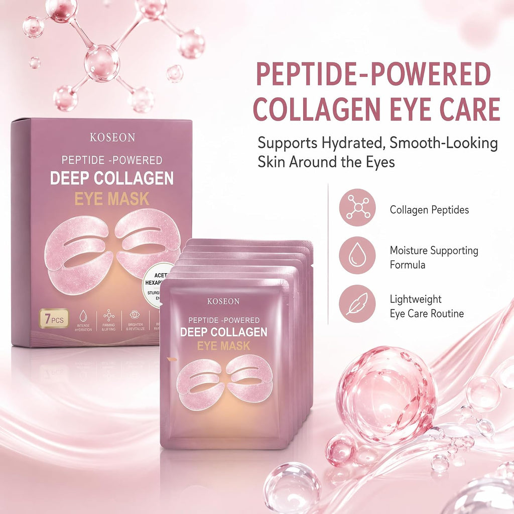 Koseon Collagen Eye Mask, Peptide-Powered Deep Collagen Eye Mask, Eye Mask with Collagen Peptide, Under Eye Patches 360° Fit, Eye Patches for Puffy Eyes and Dark Circles