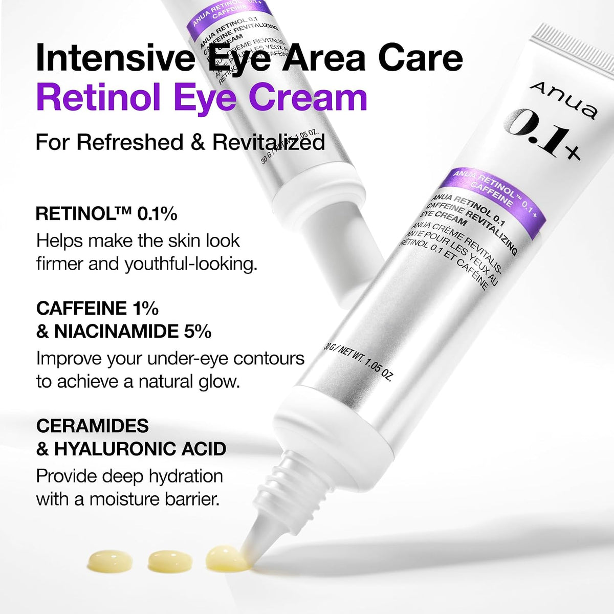 Anua Retinol 0.1 Caffeine Revitalizing Eye Cream, 1.05 fl oz