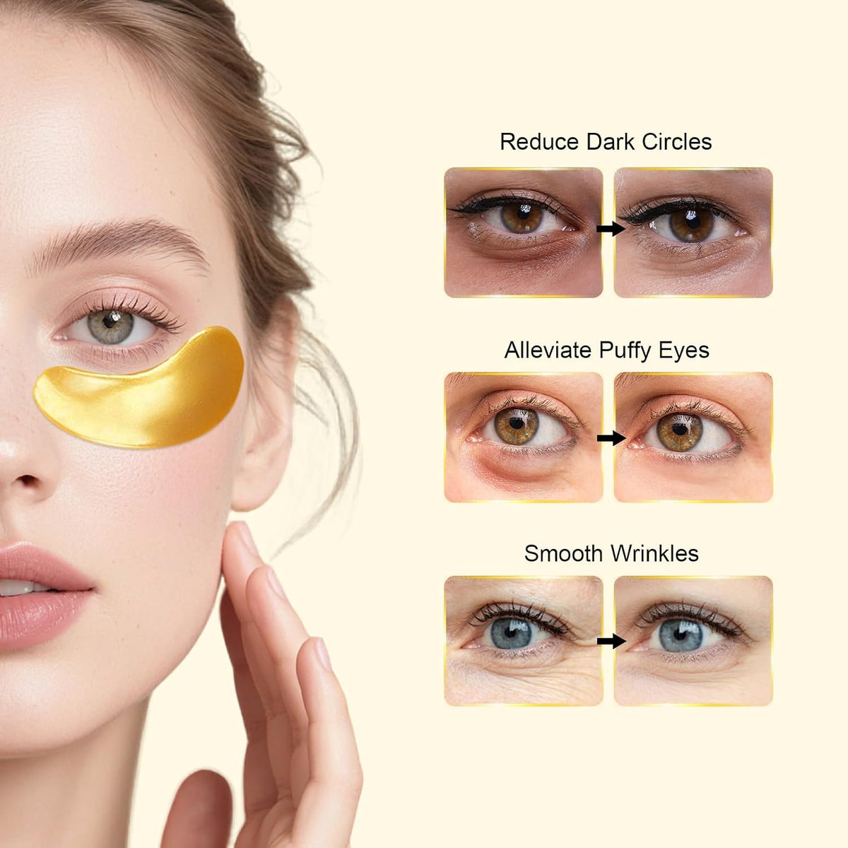 30 Pairs Crystal Collagen Under Eye Mask, Gold Gel Collagen Eye Pad For Moisturizing, Reducing Dark Circles & Puffy Eyes (Gold)