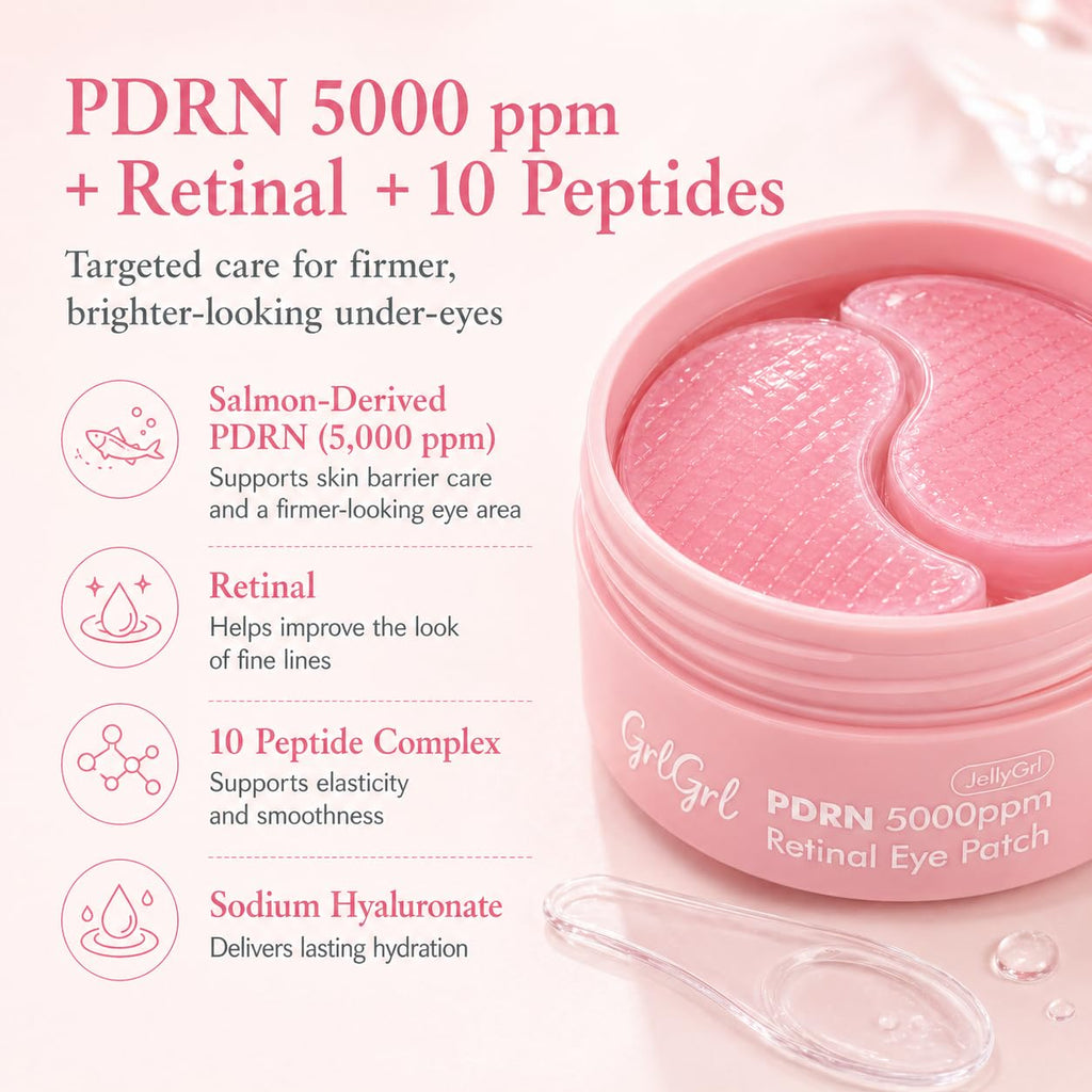 PDRN Under Eye Patches 5000ppm, Retinal & 10-Peptide Complex, 60 Pcs