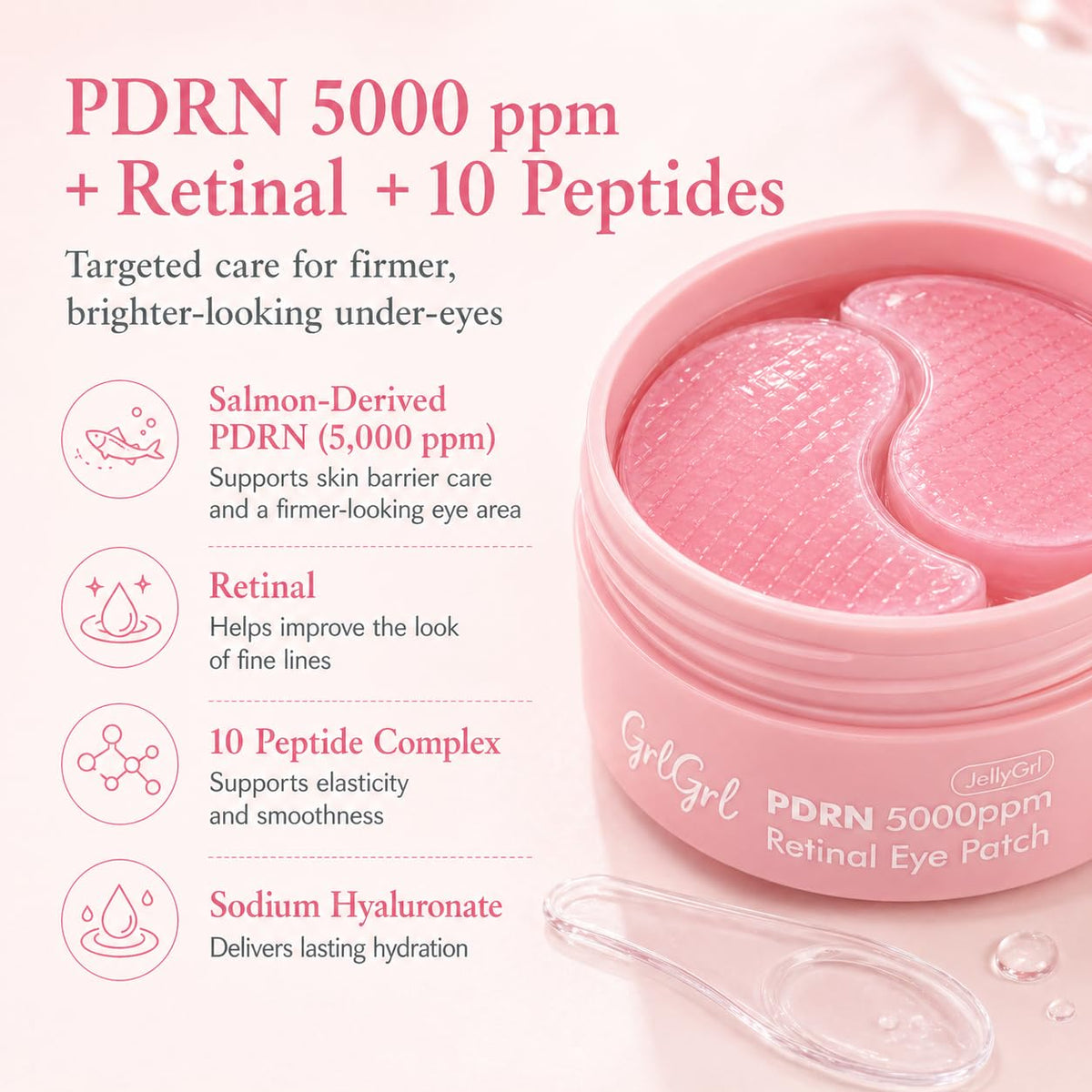 PDRN Under Eye Patches 5000ppm, Retinal & 10-Peptide Complex, 60 Pcs