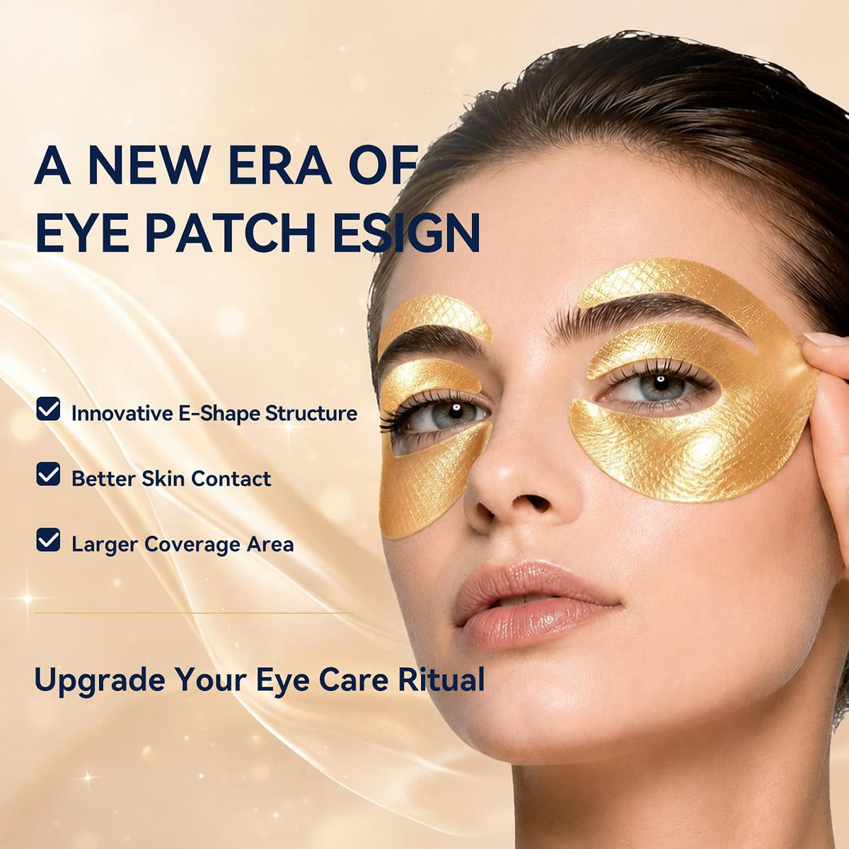 LumiBloom E-shaped 24k Gold Under Eye Patches with PDRN, Collagen, Caffeine