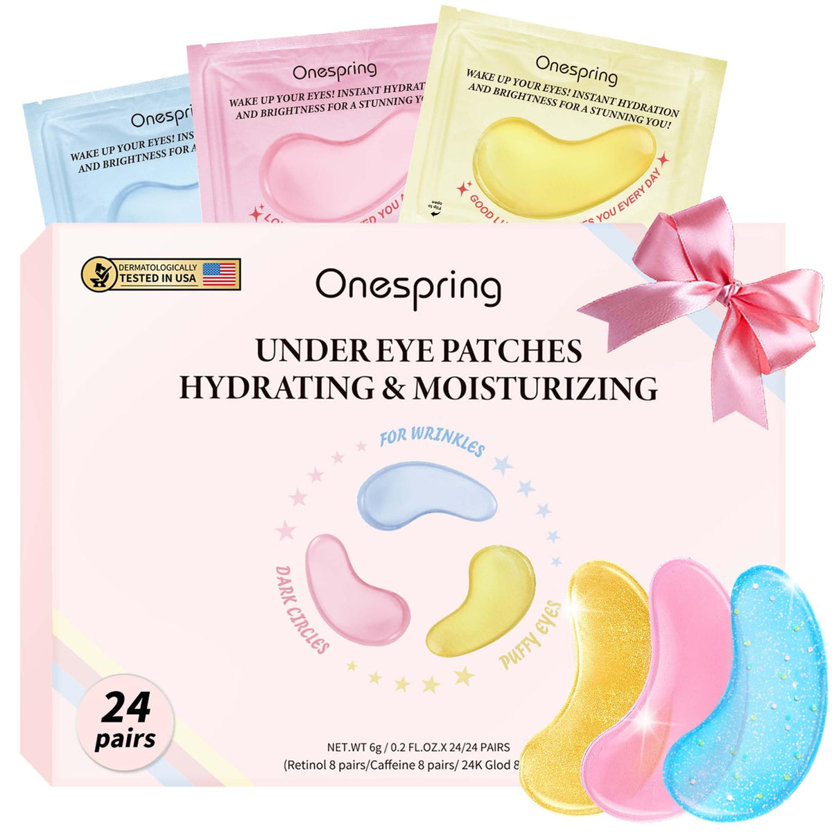 Onespring Eye Masks (48 Pairs) - Face Masks Skincare, Undereye Patches for Puffy Eyes, Dark Circles, Wrinkles, Collagen Eye Gels for Bridesmaid - Gifts for Women, Bachelorette Party Favors