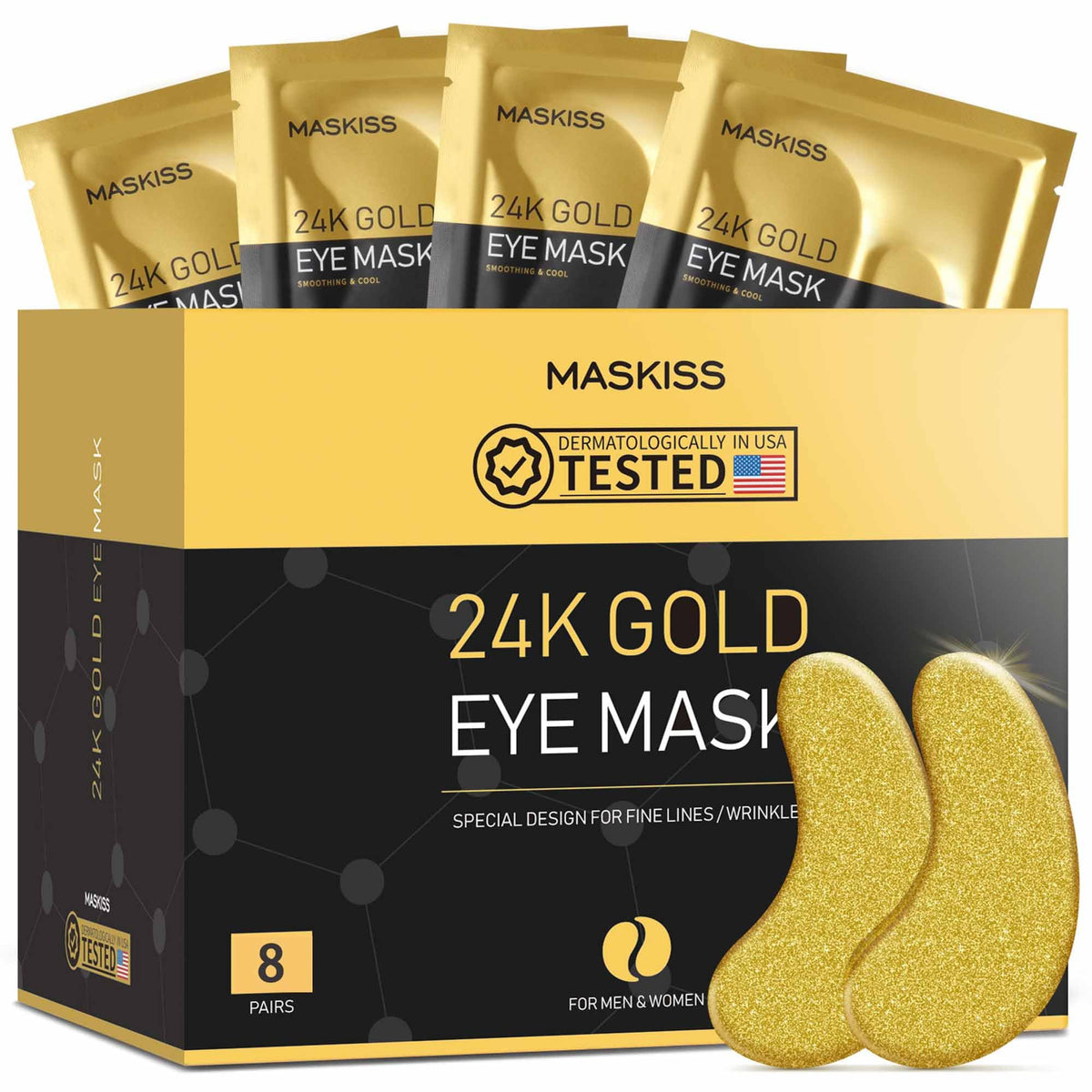 Maskiss Under Eye Patches(25 Pairs), 24K Gold, Caffeine, Hyaluronic Acid, Aloe Vera Eye Masks for Dark Circles Puffy Eyes Undereye Bags, Eye Skin Care Gift Set for Bachelorette Party Favors