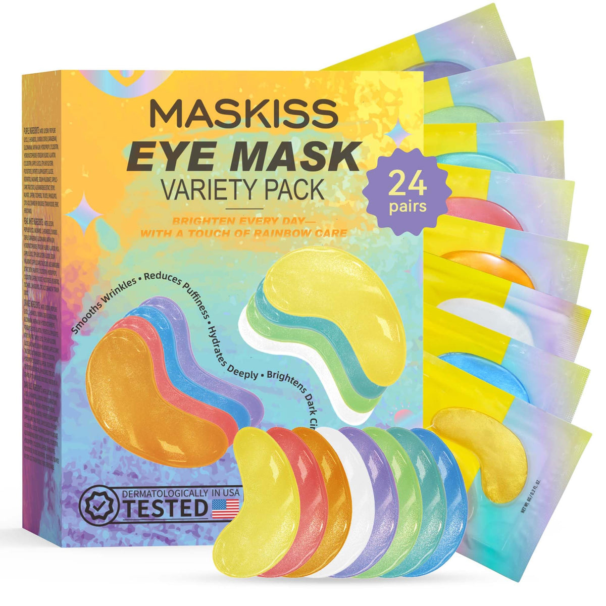 Maskiss Under Eye Patches(25 Pairs), 24K Gold, Caffeine, Hyaluronic Acid, Aloe Vera Eye Masks for Dark Circles Puffy Eyes Undereye Bags, Eye Skin Care Gift Set for Bachelorette Party Favors