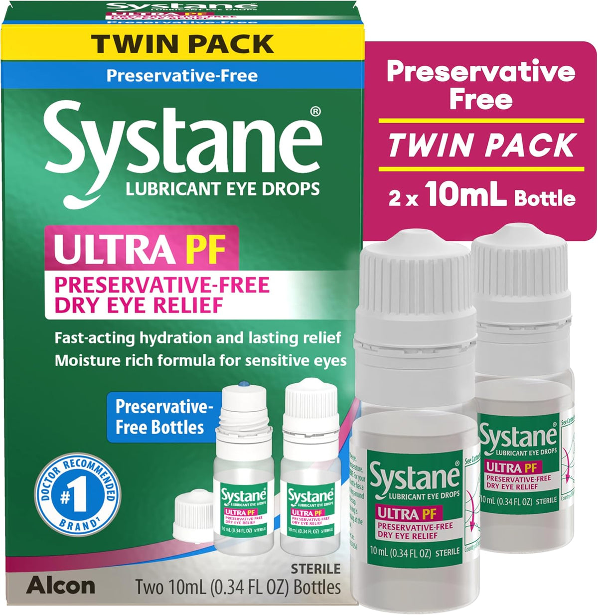 Systane Ultra Preservative Free Dry Eye Relief Drops, 0.34 Fl Oz, 2 Pack