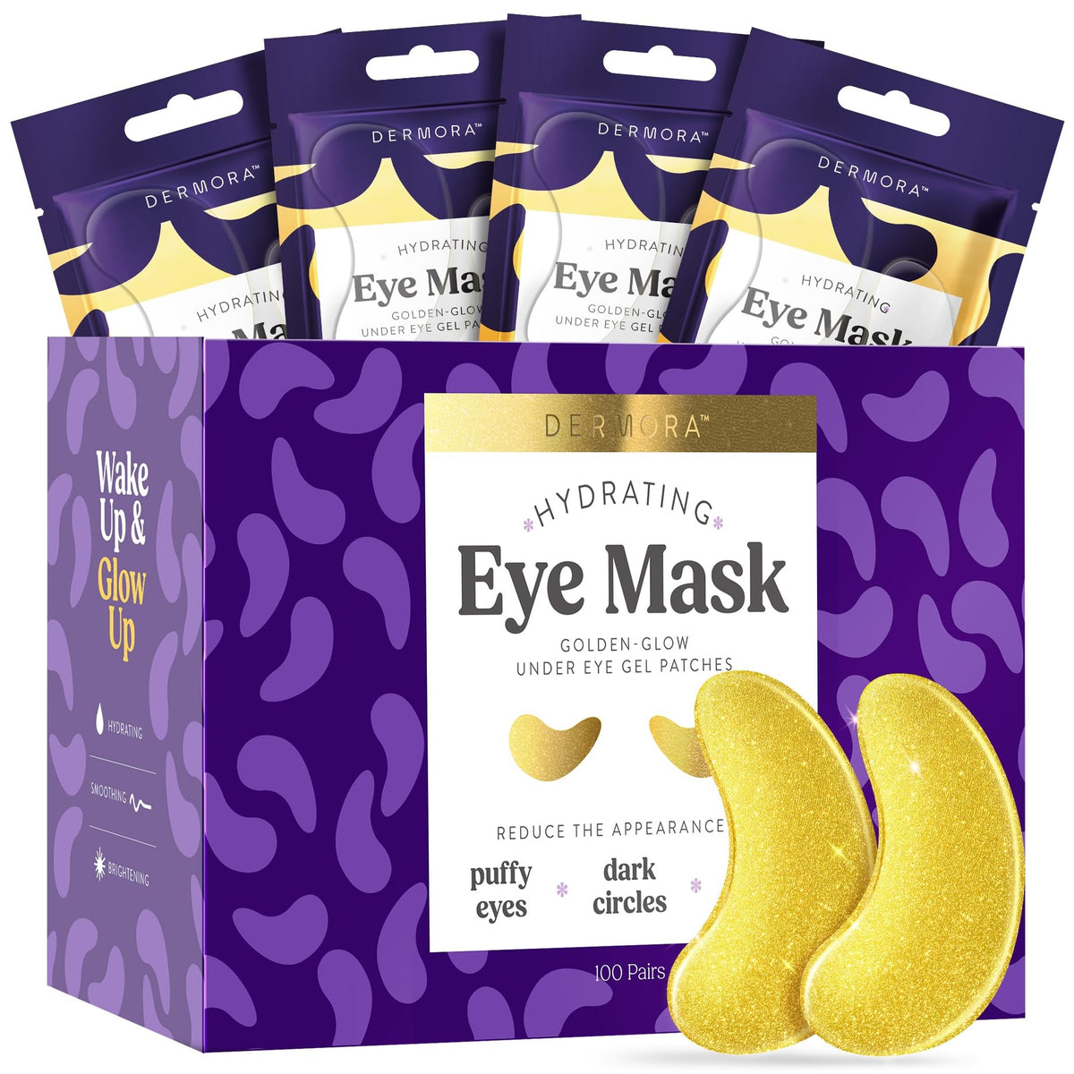 DERMORA Golden Glow Under Eye Patches - 20 Pairs Individually Packed