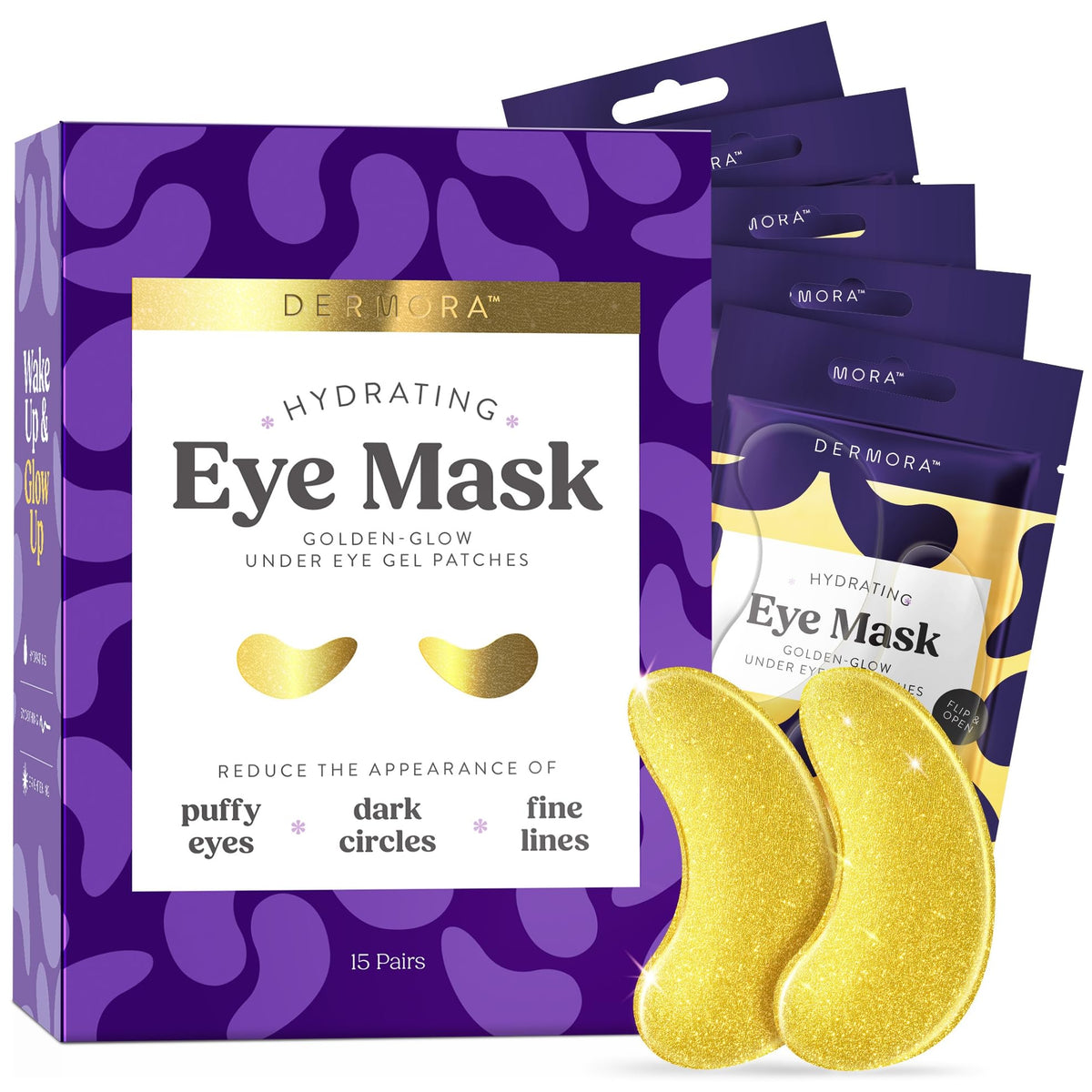 DERMORA Golden Glow Under Eye Patches - 20 Pairs Individually Packed