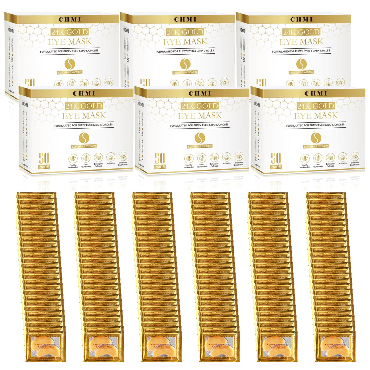 CHMI 24K Gold Under Eye Patches 100 Pairs Collagen, Dark Circles, Wrinkles