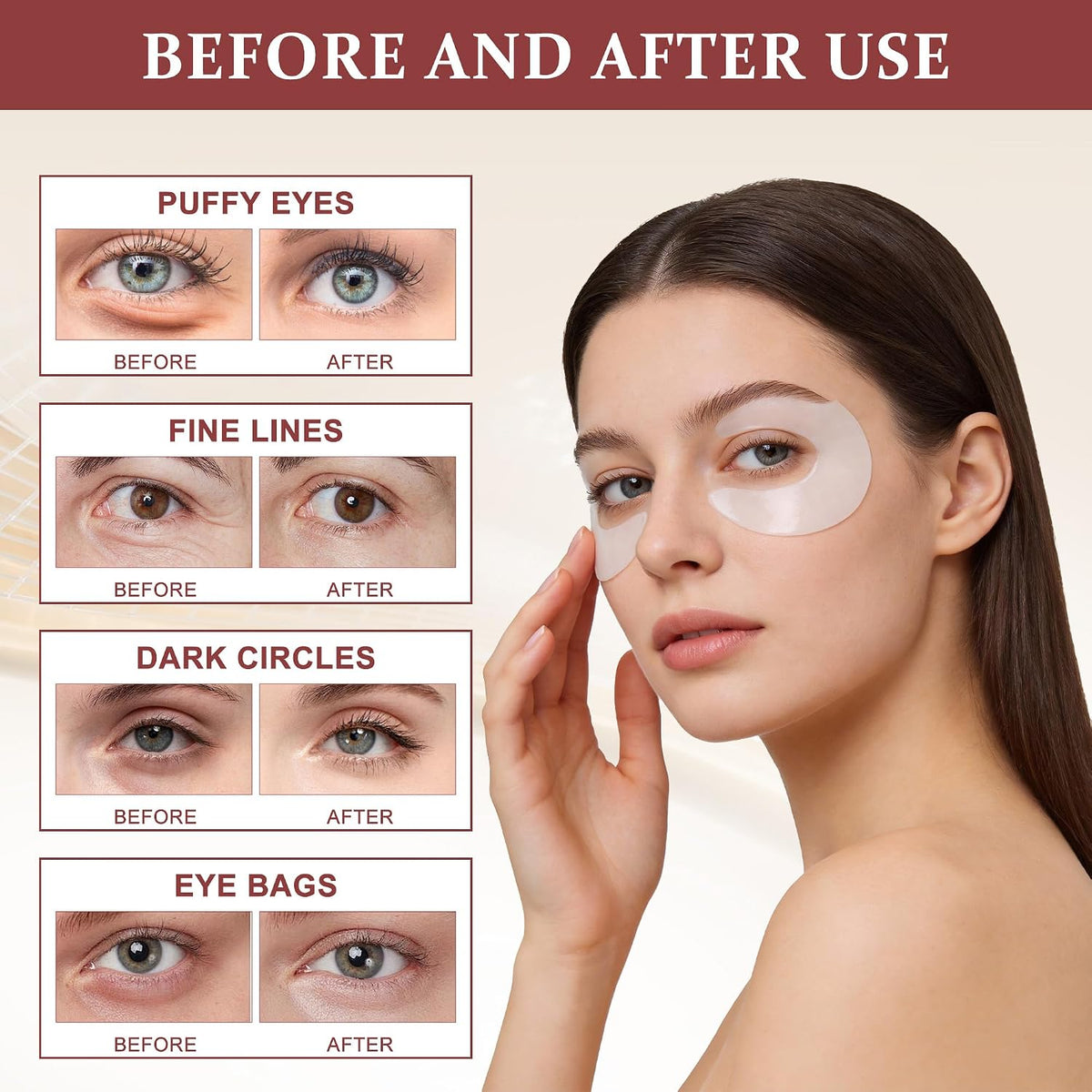 Ycz Eye Patches for Puffy Eyes and Dark Circles Contain Caffeine, 60 Ct