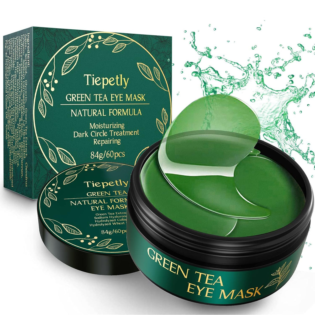 Under Eye Masks, Collagen Eye Mask, Green Tea Eye Patches for Puffy Eyes 60 pcs, Under Eye Patches for Dark Circles and Puffiness, Hydrating Eye Mask Skincare, Eye Gel Pads for Eye