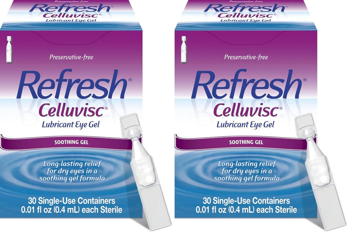Refresh Celluvisc Lubricant Eye Gel for Dry Eyes, Preservative-Free Drops, 0.01 Fl Oz Single-Use Containers, 30 Count (Pack of 2)