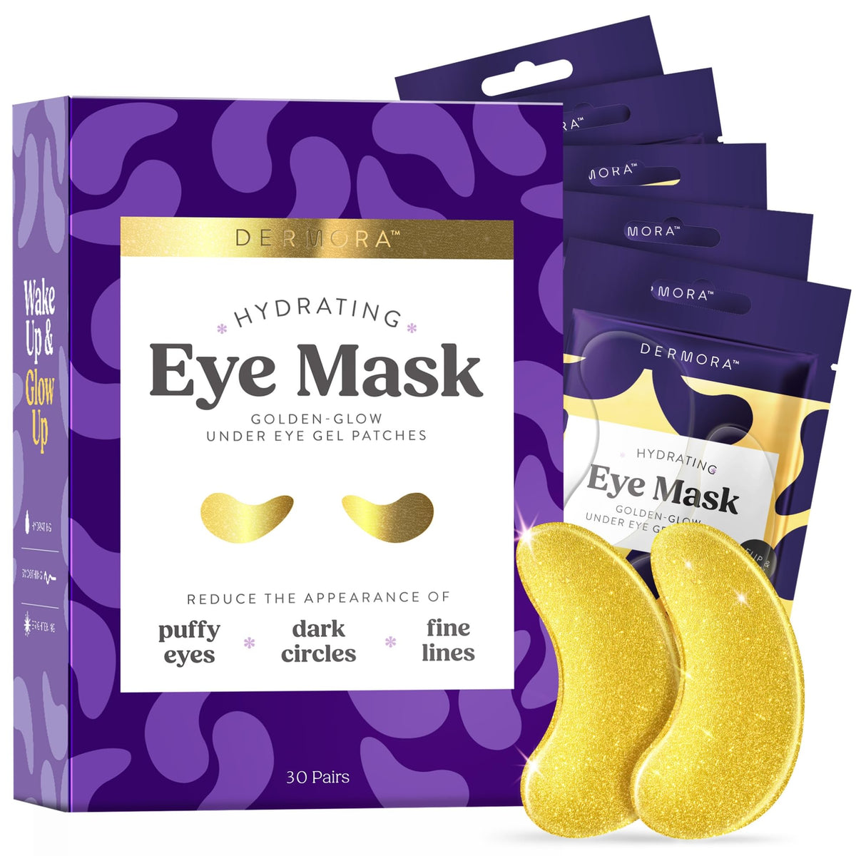 DERMORA Golden Glow Under Eye Patches - 20 Pairs Individually Packed