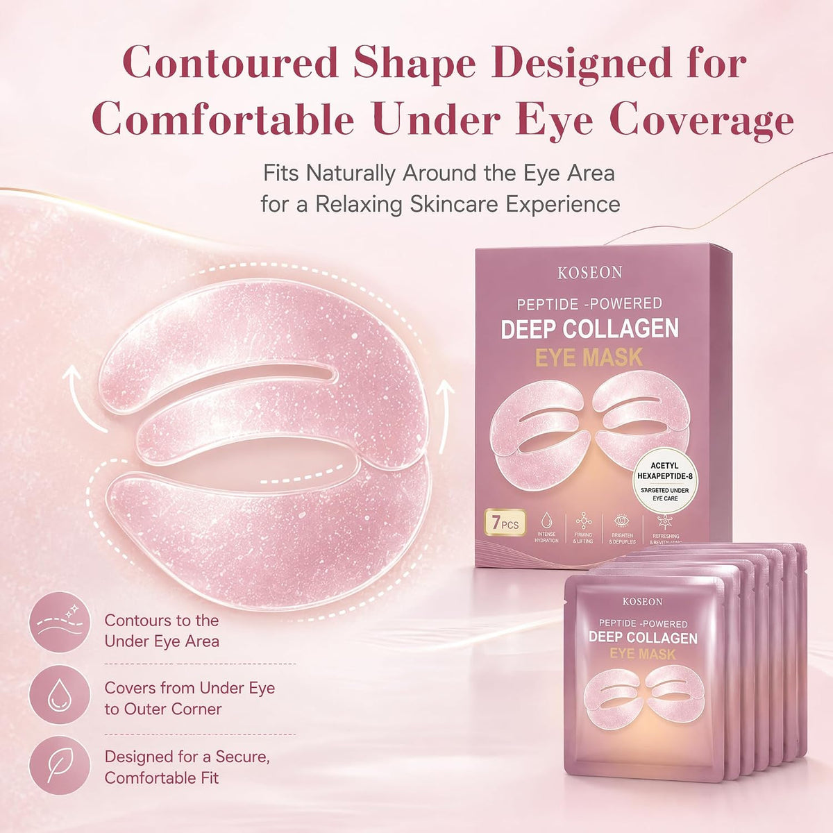 Koseon Collagen Eye Mask, Peptide-Powered Deep Collagen Eye Mask, Eye Mask with Collagen Peptide, Under Eye Patches 360° Fit, Eye Patches for Puffy Eyes and Dark Circles