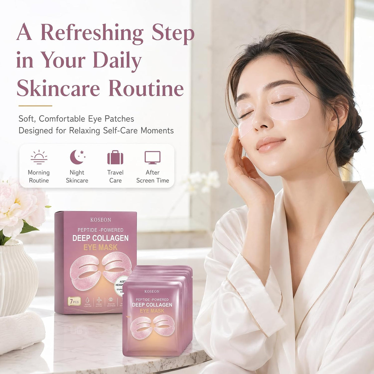 Koseon Collagen Eye Mask, Peptide-Powered Deep Collagen Eye Mask, Eye Mask with Collagen Peptide, Under Eye Patches 360° Fit, Eye Patches for Puffy Eyes and Dark Circles