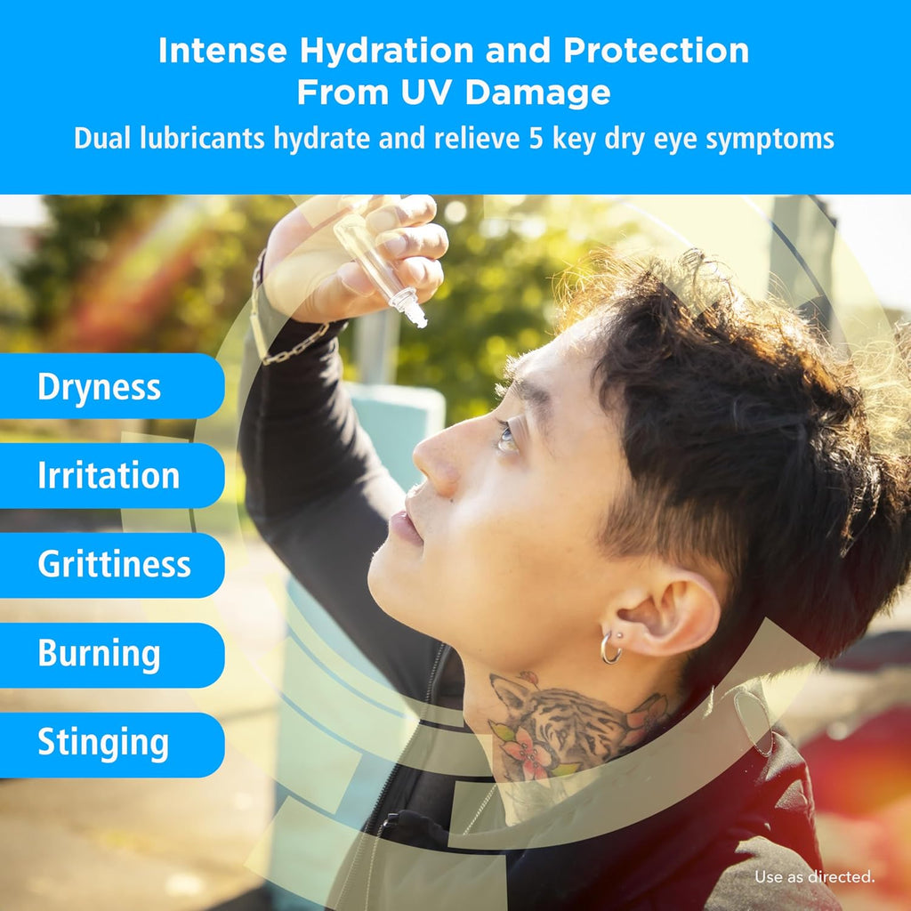 Rohto Dual Light Relief Cooling Lubricant Eye Drops, Protect Against Sun Irritation & Digital Eye Strain, Fast-Acting Relief of Dry Eyes, Grittiness, Burning & Stinging, 0.6 fl oz
