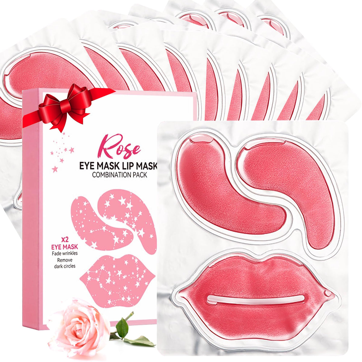 YMEYFAN 20 Pair Under Eye Mask & Lip Mask Skincare Set, Rose Pink Lip Patches & Under Eye Patches for Puffy Eyes, Dark Circles, Dry Lips Lines, Deep Hydrating Moisturizing, Gifts for Mom Women