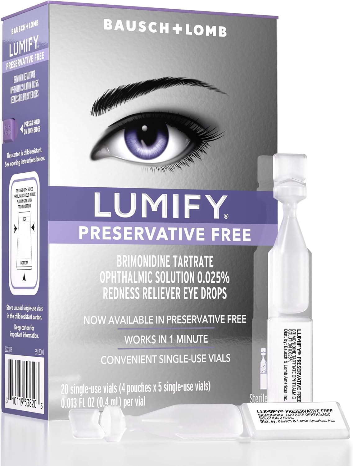 Lumify Preservative Free Eye Drops Redness Relief, Sensitive Eyes, 20 Vials