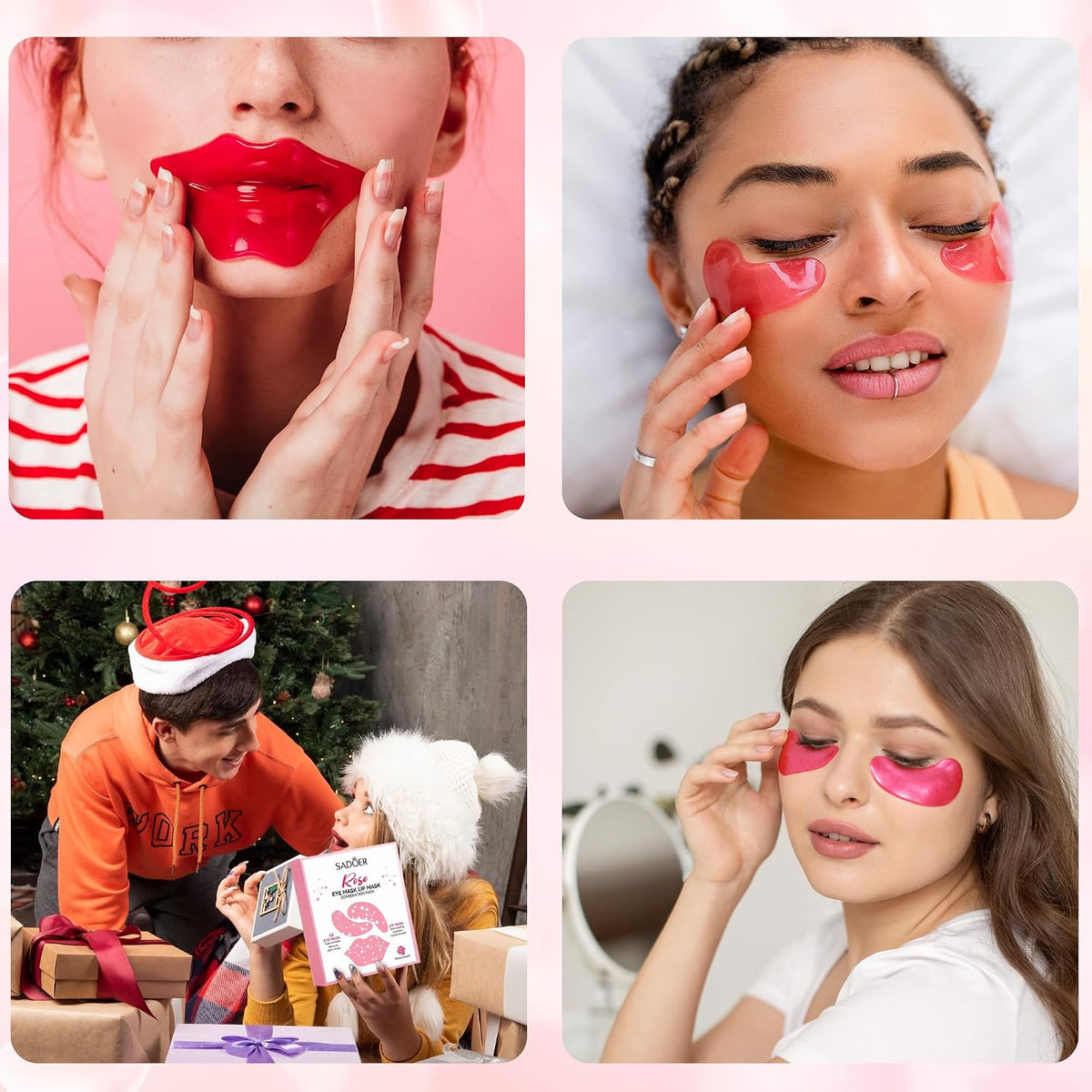 YMEYFAN 20 Pair Under Eye Mask & Lip Mask Skincare Set, Rose Pink Lip Patches & Under Eye Patches for Puffy Eyes, Dark Circles, Dry Lips Lines, Deep Hydrating Moisturizing, Gifts for Mom Women