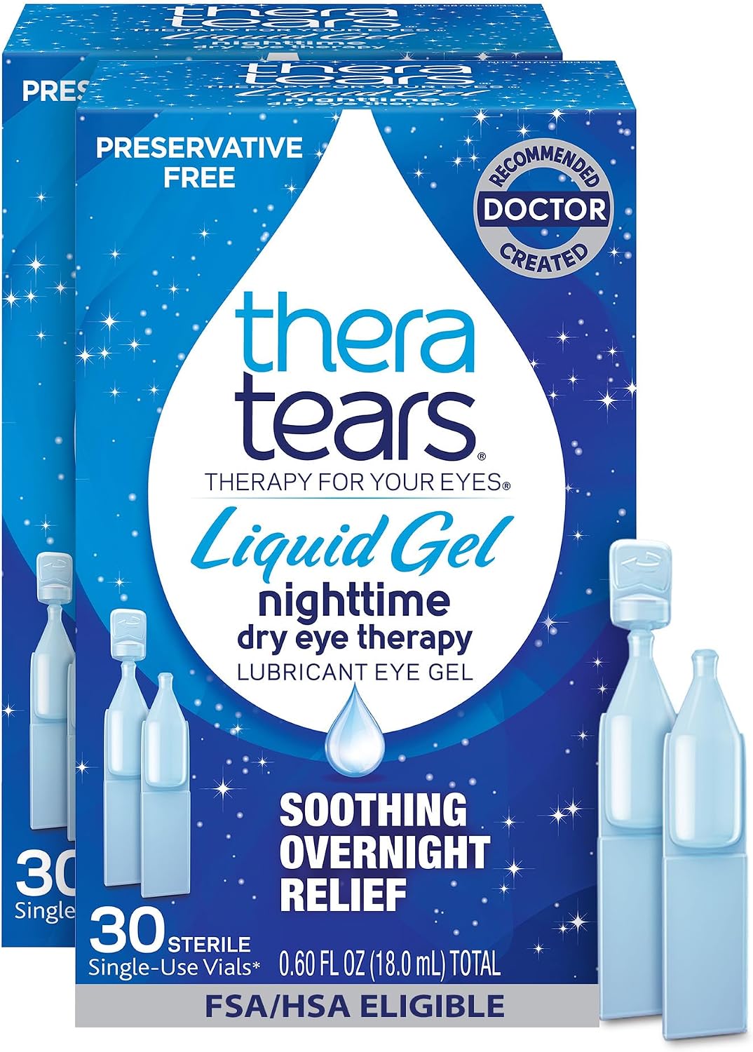 TheraTears Liquid Gel Nighttime, Preservative Free, Eye Drops, 30 Ct, 2 Pk