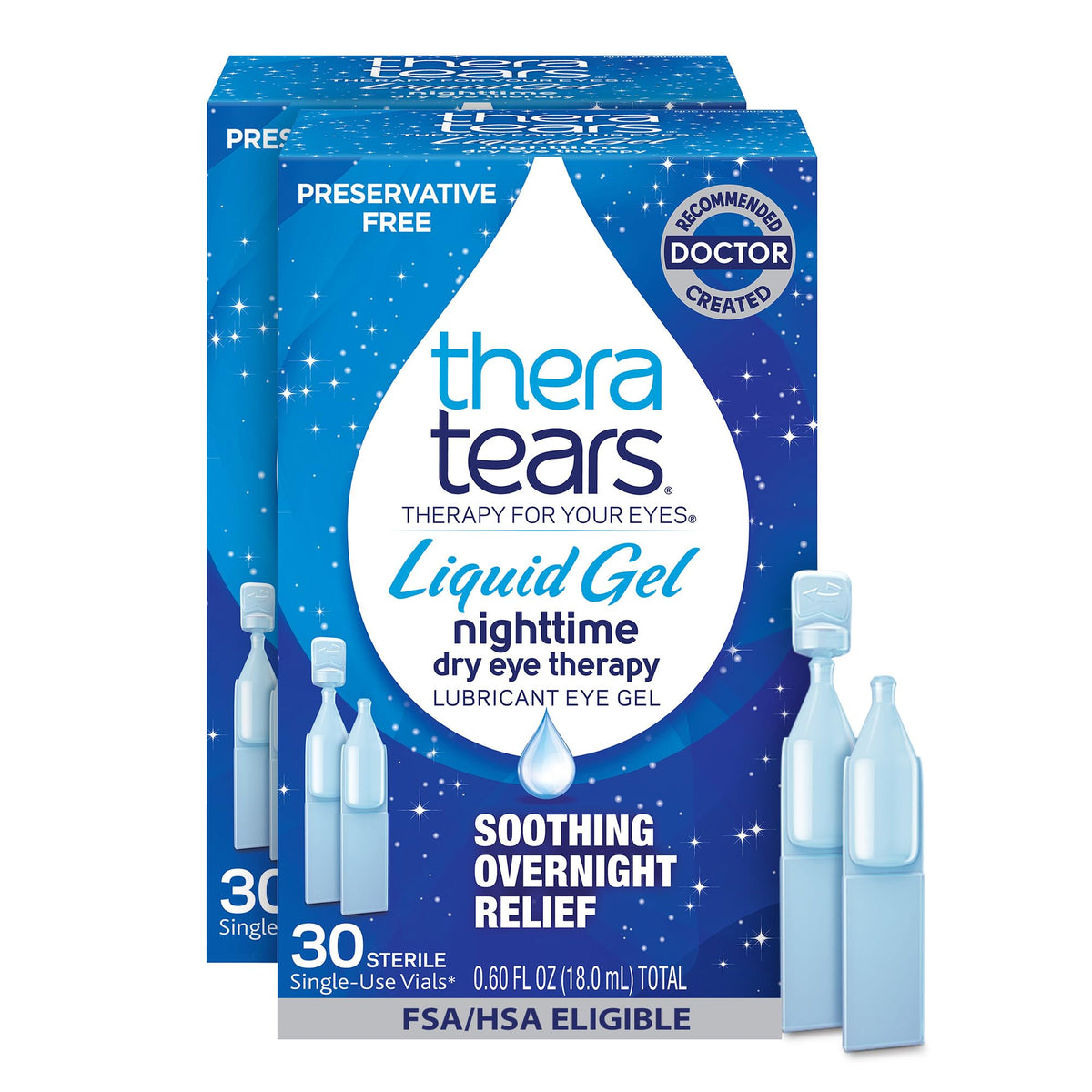 TheraTears Liquid Gel Nighttime, Preservative Free, Eye Drops, 30 Ct, 2 Pk