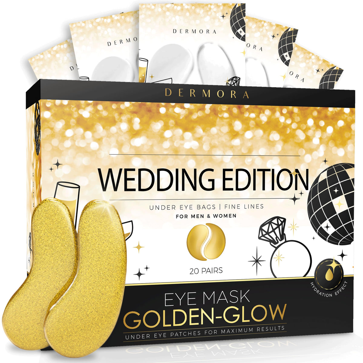 DERMORA Golden Glow Under Eye Patches - 20 Pairs Individually Packed