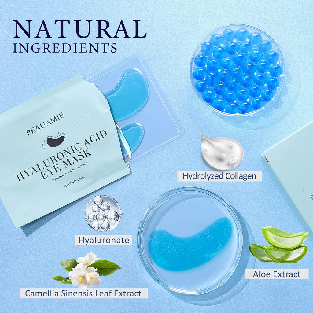 PEAUAMIE Under Eye Patchs Hyaluronic Acid Eye Mask for Dark Circles and Puffiness Wrinkle Eye Bags 30 Pairs