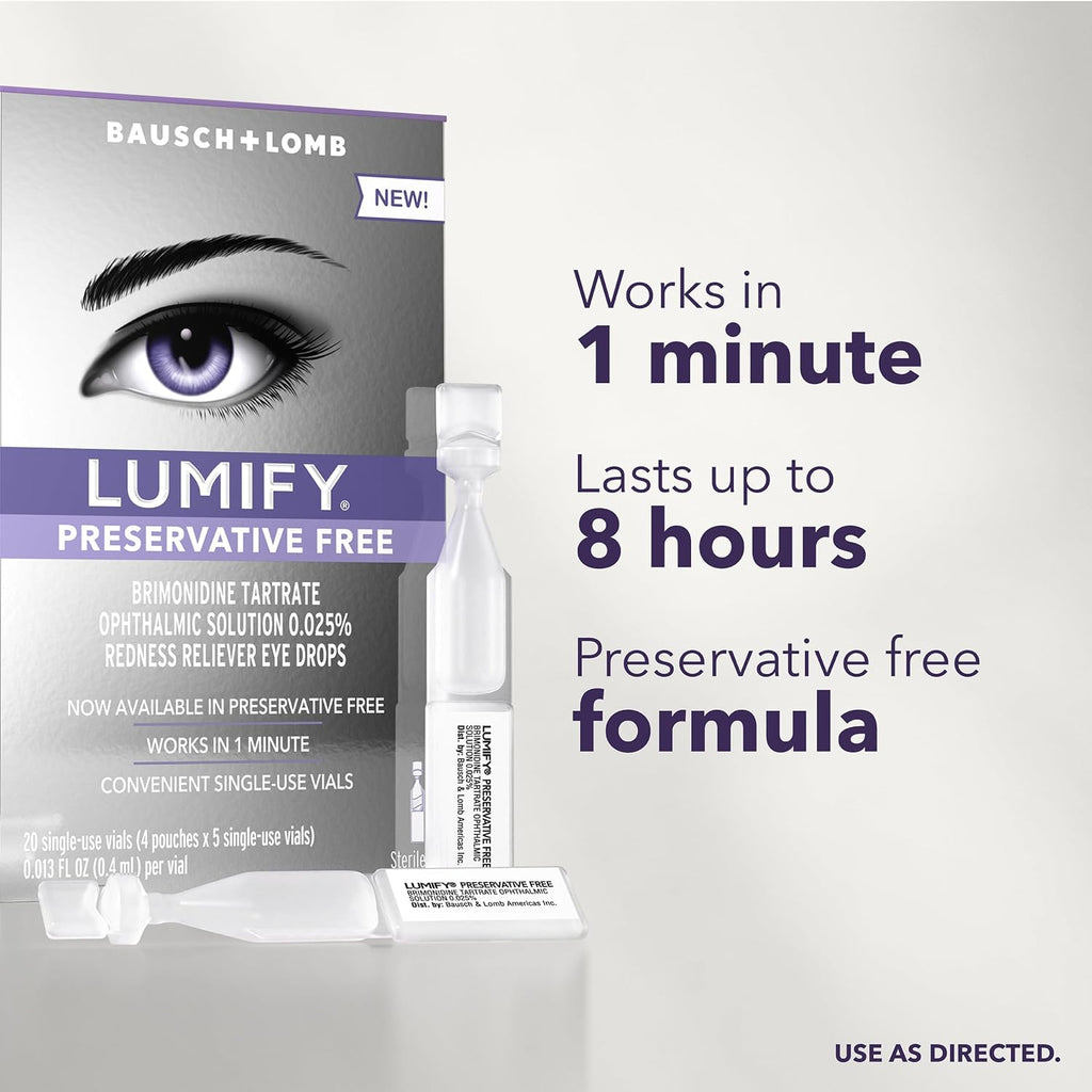 Lumify Preservative Free Eye Drops Redness Relief, Sensitive Eyes, 20 Vials
