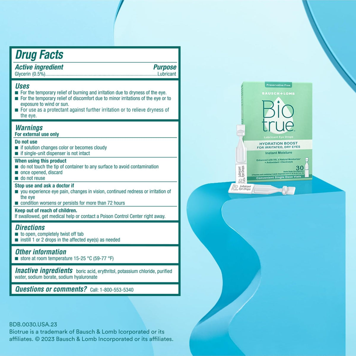 Biotrue Hydration Boost Preservative-Free Eye Drops, 30 Single Use Vials