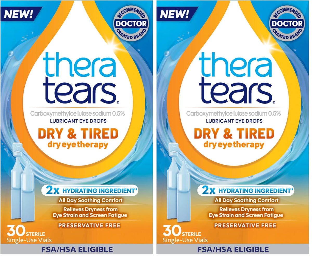 TheraTears Dry & Tired Eye Drops, Preservative-Free Vials, 30 Ct