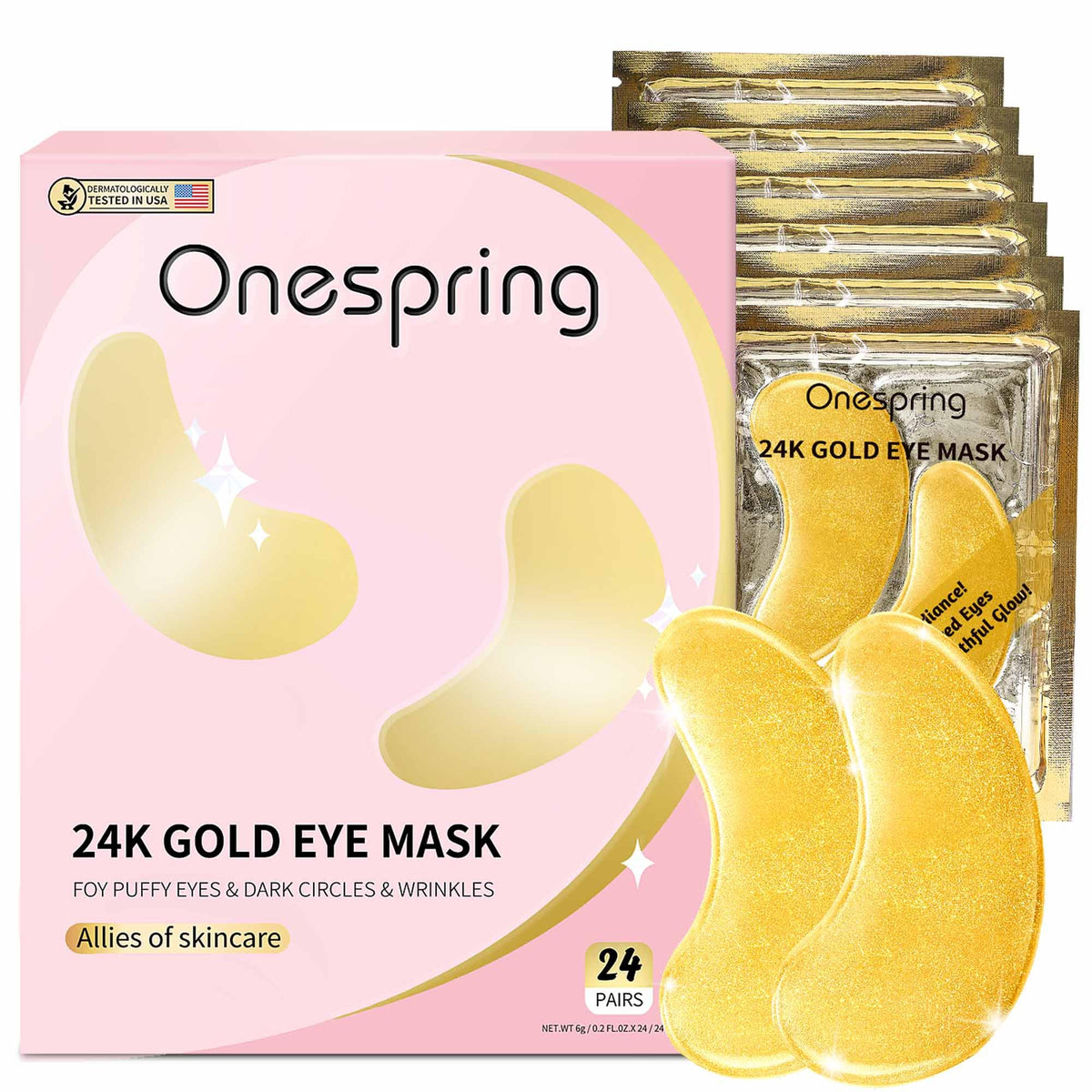 Onespring Eye Masks (48 Pairs) - Face Masks Skincare, Undereye Patches for Puffy Eyes, Dark Circles, Wrinkles, Collagen Eye Gels for Bridesmaid - Gifts for Women, Bachelorette Party Favors