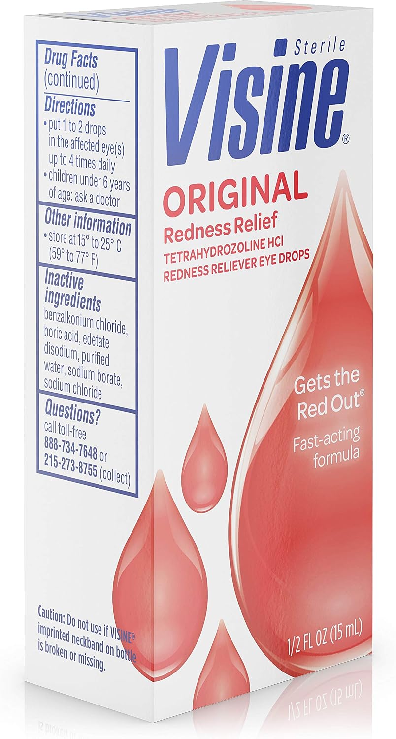 Visine Original Redness Relief Eye Drops, 0.5 fl. oz (Pack of 4)
