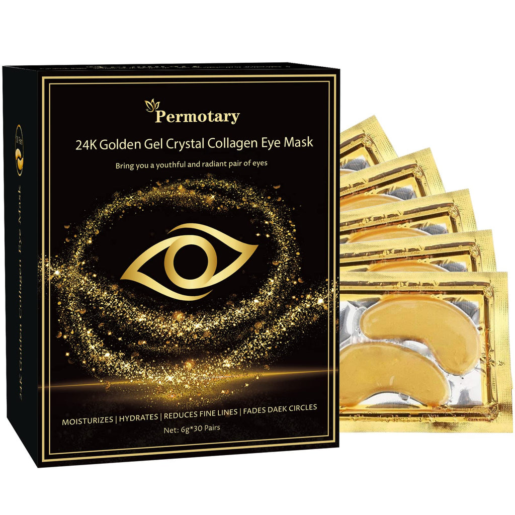 30 Pairs Crystal Collagen Under Eye Mask, Gold Gel Collagen Eye Pad For Moisturizing, Reducing Dark Circles & Puffy Eyes (Gold)