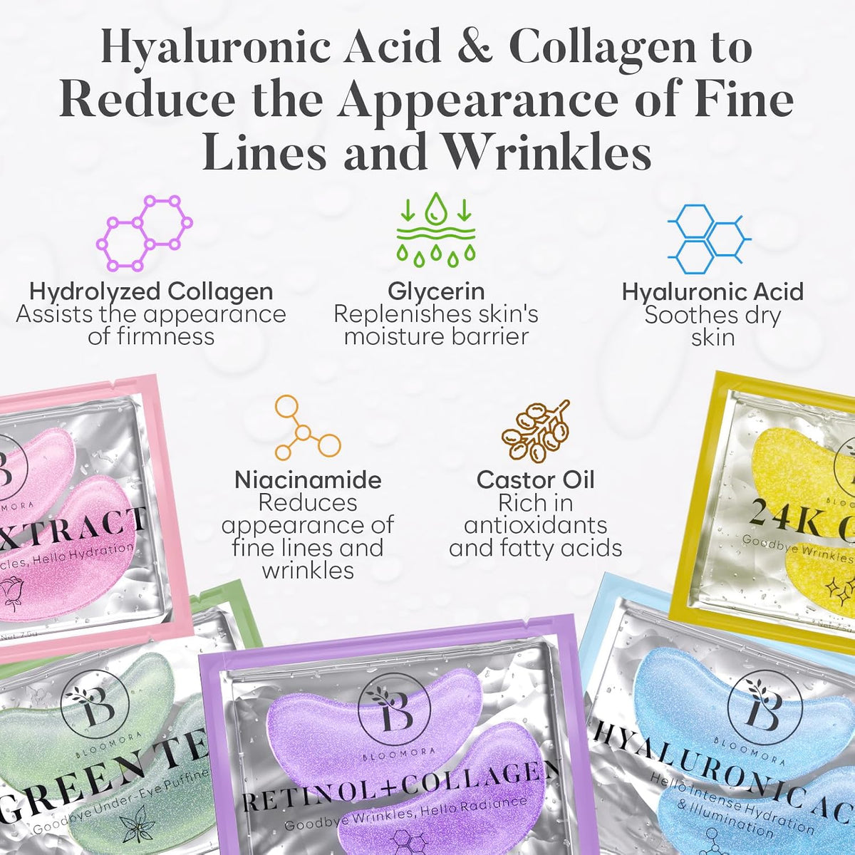 BLOOMORA Variety Under Eye Patches (30 Pairs) - For Dark Circles & Puffiness - Eye Mask for Care
